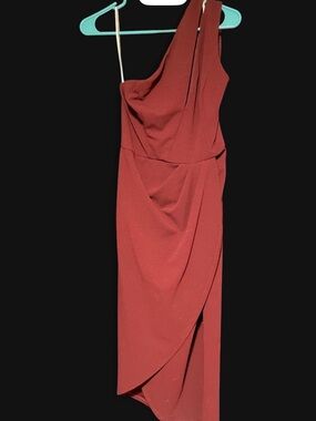 Lulu's One-Shoulder Draped Dress in Rust Red